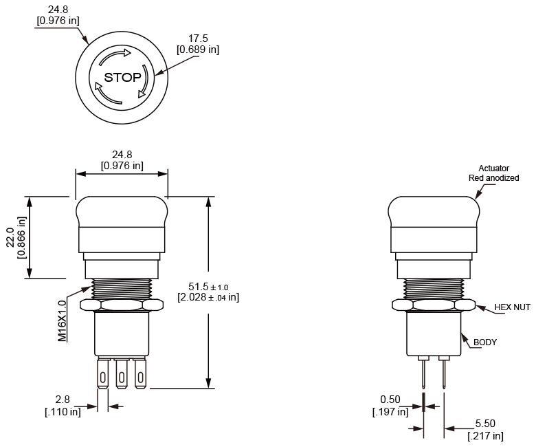 Langir ES16 Emergency Stop Switch Design Drawings