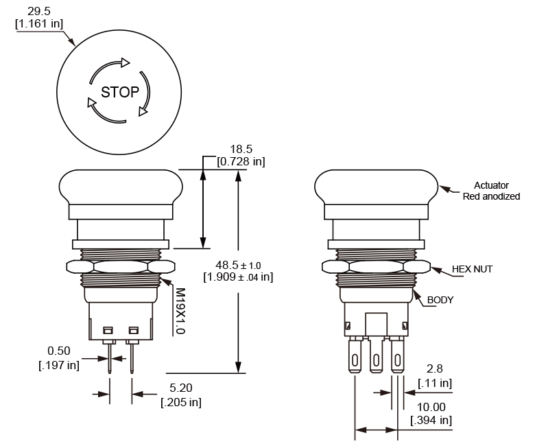 Langir ES19 Sooth Edge Emergency Stop Switch Design Drawings