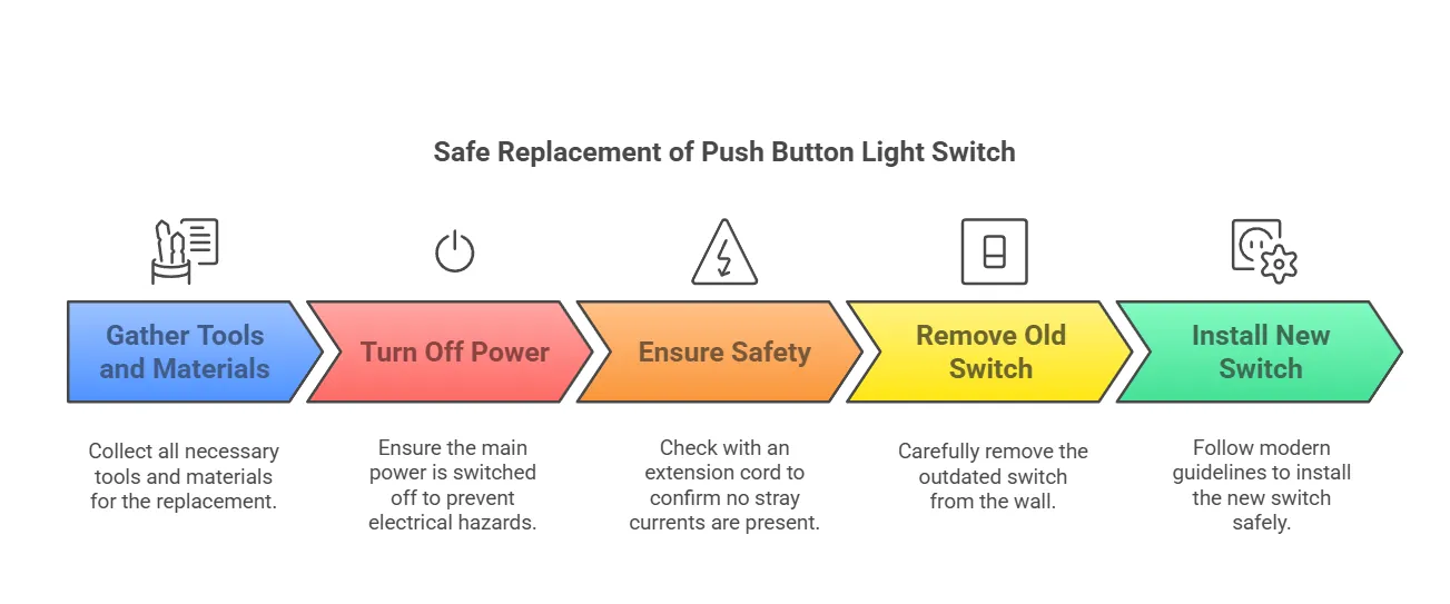 Etapas para substituir um interruptor de luz com botão de pressão com segurança